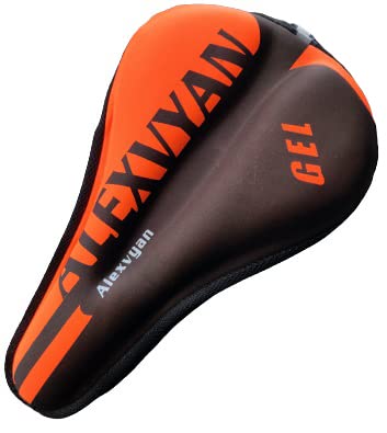Alexvyan Imported Soft Bicycle Silicone Gel Saddle Cover (11 * 7.5 Inch) Cycling Cushion Pad City Cycle seat Cover Gym Cycle Gel Cover -Fits Narrow/Slim Seats (Orange) - Image 1