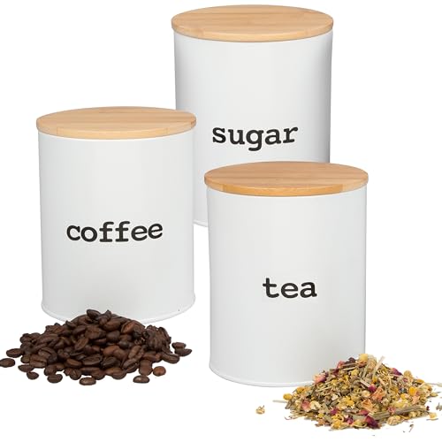 Good Cooking Kitchen Canister Set of 3 – Airtight Food Storage Jars with Bamboo Lids – Sugar, Tea, Coffee Containers – Pantry Organizer Set – Modern Countertop Decor – Holiday Gift Idea - Image 1