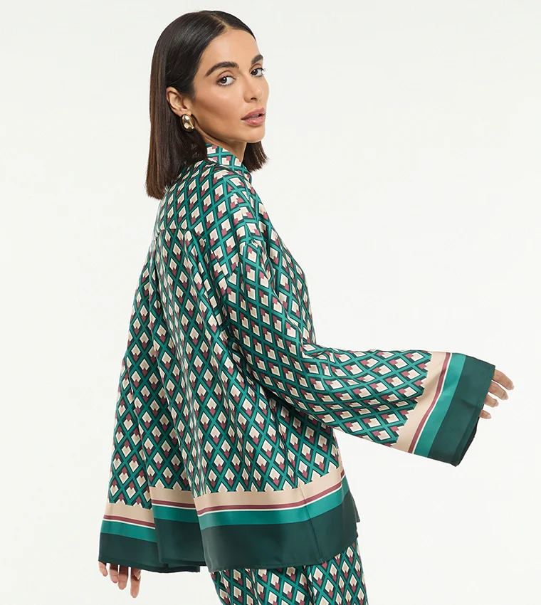 بي سي بي جي BCBG PRINTED OVERSIZED WOVEN SHIRT