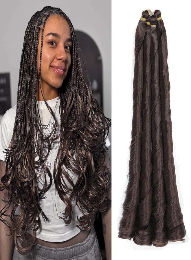 Yuriait French Curl Braiding Hair #4 Brown 24 Inch Loose Wave Spiral Crochet Hair for Women Pre Stretched with Curly Ends for Box braids Boho Twist Bouncy Curls Extensions (24in, 4packs, 4#) - Image 1