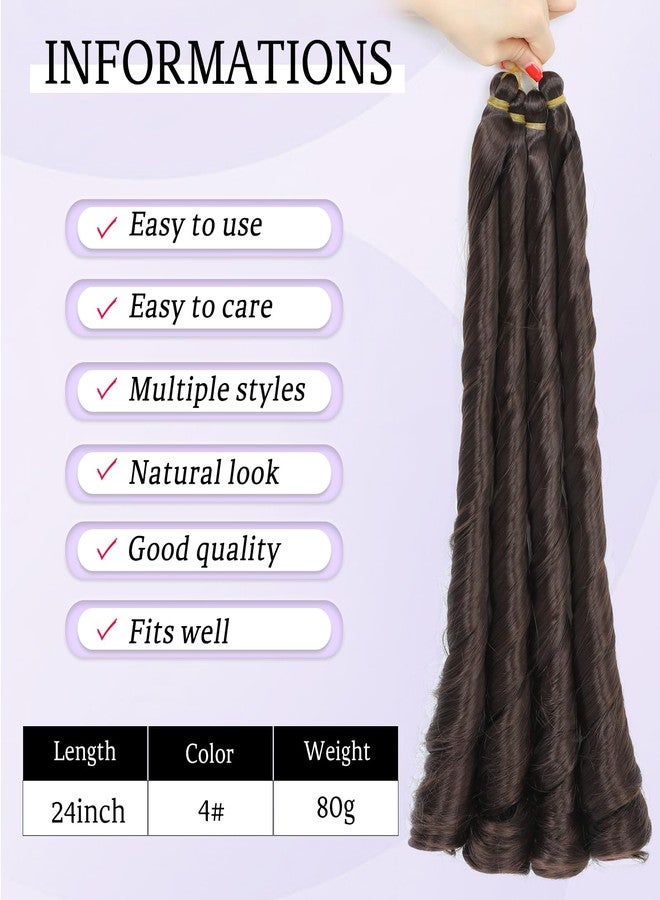 Yuriait French Curl Braiding Hair #4 Brown 24 Inch Loose Wave Spiral Crochet Hair for Women Pre Stretched with Curly Ends for Box braids Boho Twist Bouncy Curls Extensions (24in, 4packs, 4#) - Image 5