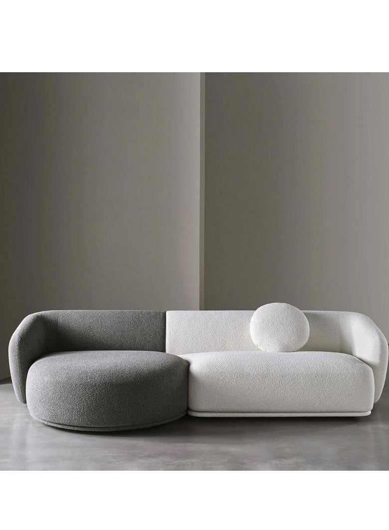 House One 3 Seater | Bouclee And Swedish Wood Sofa 77x80x260 cm - White & Grey - Image 1