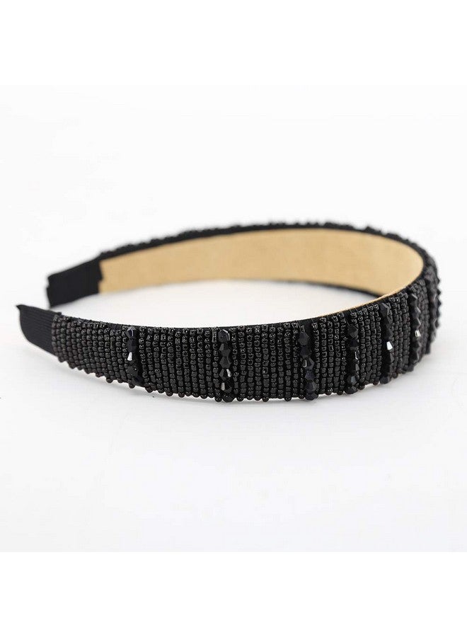 BTWTRY Black Broadside Hand Made Crystal Headband Fashion Lssuing Boutique Press Hair Headband for Woman and Girl Hair Accessories (Black) - Image 2