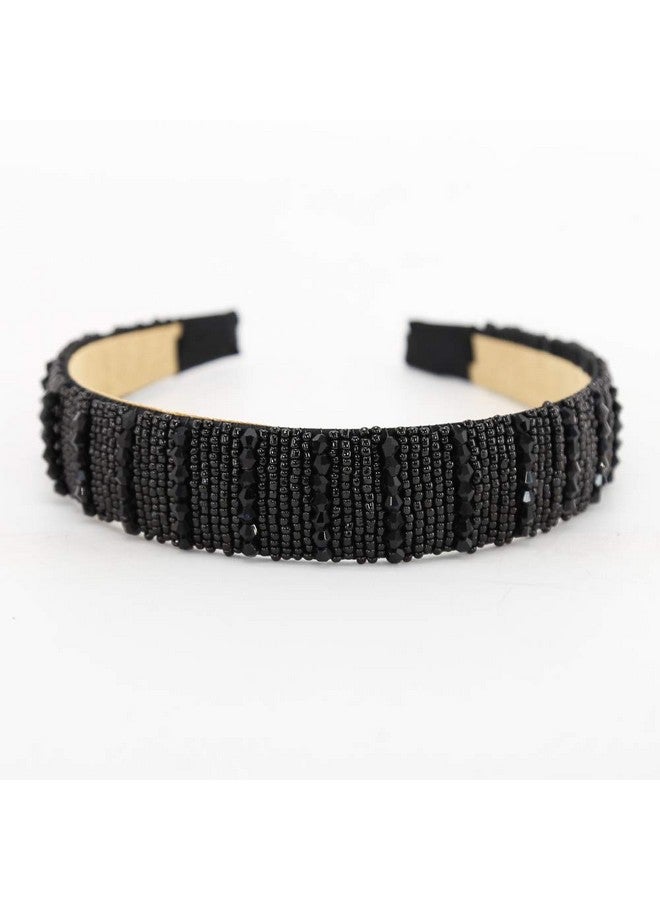 BTWTRY Black Broadside Hand Made Crystal Headband Fashion Lssuing Boutique Press Hair Headband for Woman and Girl Hair Accessories (Black) - Image 1