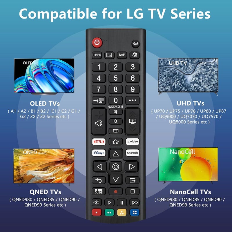 أوميك جهاز تحكم عن بعد جديد، متوافق مع تلفزيون LG الذكي UHD OLED QNED NanoCell 4K 8K مع أزرار Netflix وPrime Video وDisney وقنوات LG - Image 2