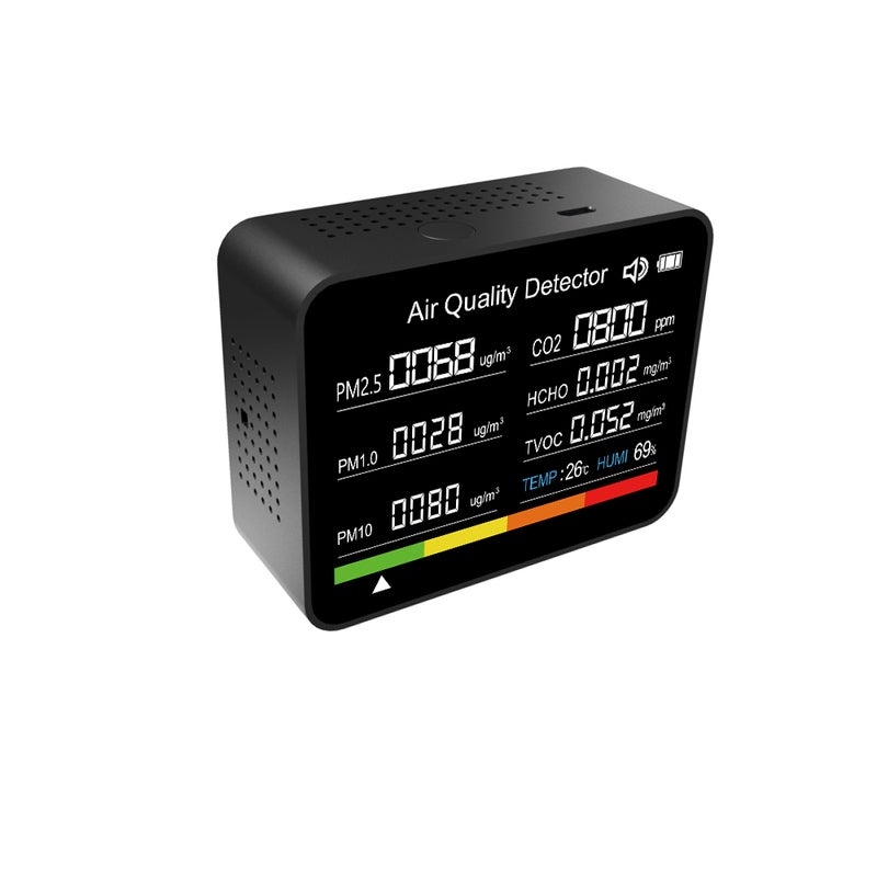 8 in 1 Air Quality Monitor CO2 Meter Carbon Dioxide Detector CO2 TVOC HCHO PM2.5 PM1.0 PM10 Temperature Humidity Detection with Alarm Function for Home Office Car - Image 2