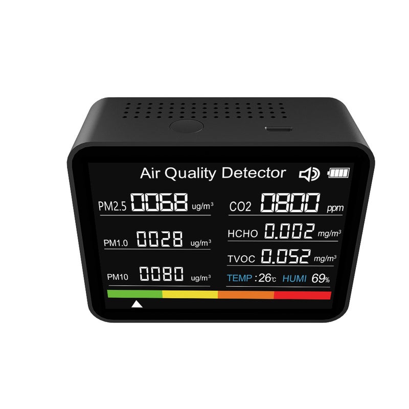 8 in 1 Air Quality Monitor CO2 Meter Carbon Dioxide Detector CO2 TVOC HCHO PM2.5 PM1.0 PM10 Temperature Humidity Detection with Alarm Function for Home Office Car - Image 1