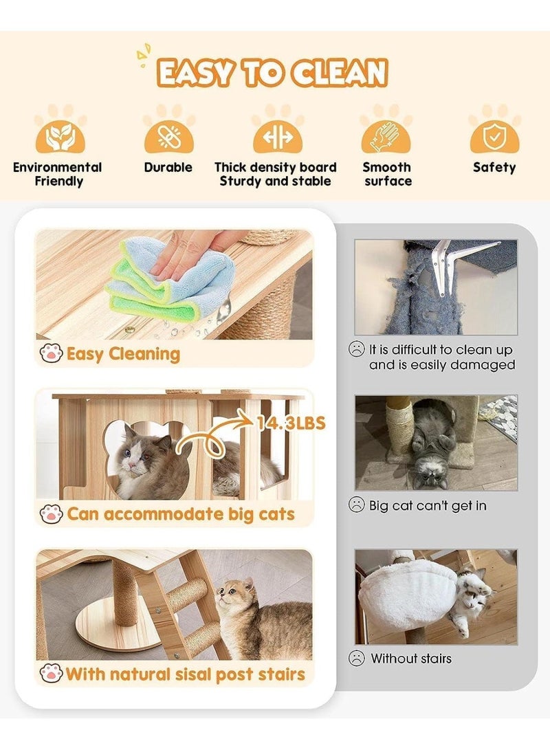 YOUWE7 Modern Cat Tree for Indoor Cats, 65 Inches Multi-Level Wood Tower, 2 Large Capsule Condos, Fully Sisal Scratching, Cat Tower Cat Condo with Platform & Hammock, for Indoor Activity Relaxing - Image 5