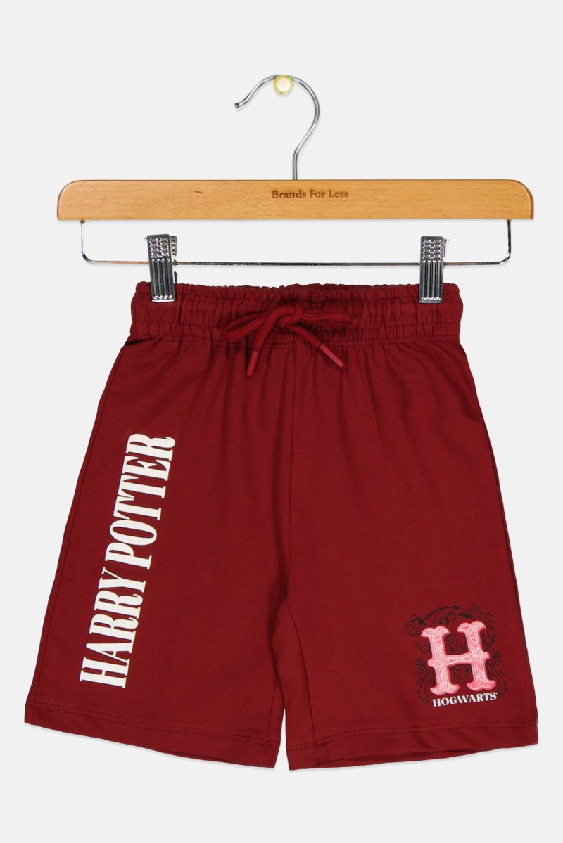 Harry Potter Toddlers Boy Graphic Print Basic Shorts, Maroon - Image 1
