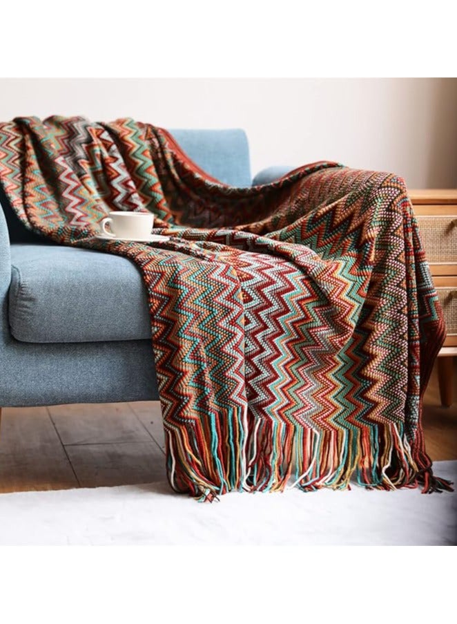 general Boho Throw Blanket,  Stripe Woven Blanket with Tassels, Super Soft Cozy Lightweight Warm for Chair Bed Couch Decorative, Knit Throw Blankets for Bed Couch Sofa Office (130x200cm, Red) - Image 1