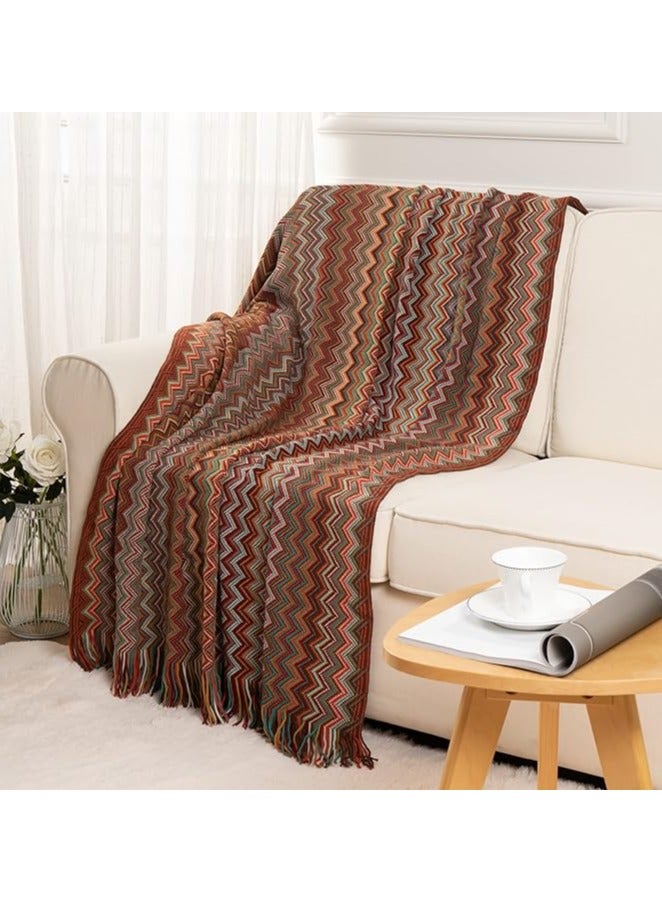 general Boho Throw Blanket,  Stripe Woven Blanket with Tassels, Super Soft Cozy Lightweight Warm for Chair Bed Couch Decorative, Knit Throw Blankets for Bed Couch Sofa Office (130x200cm, Red) - Image 3