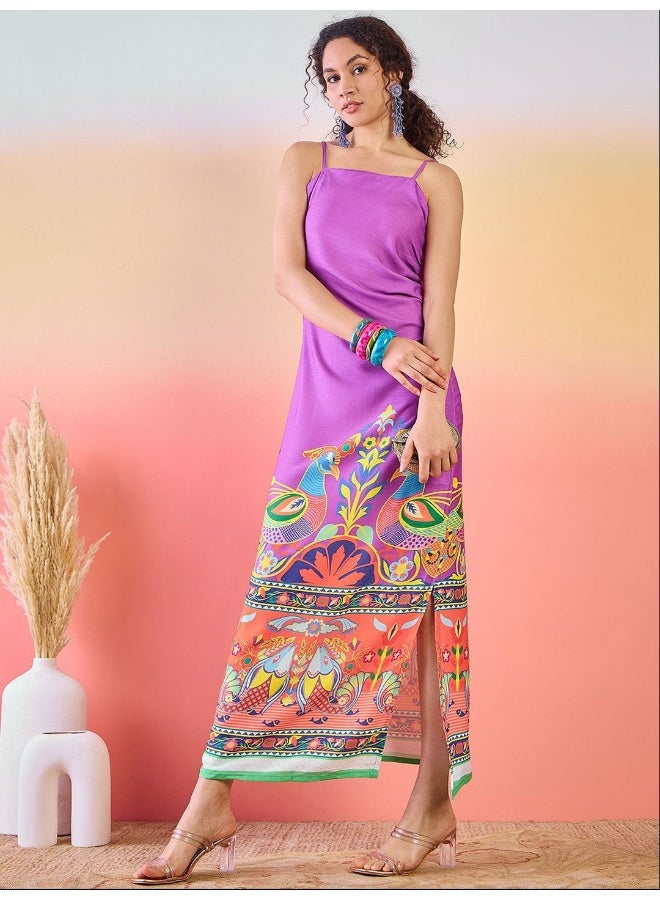 أيه كيه إس فستان ماكسي بحمالات مطبوع بنقوش عرقية - Image 1