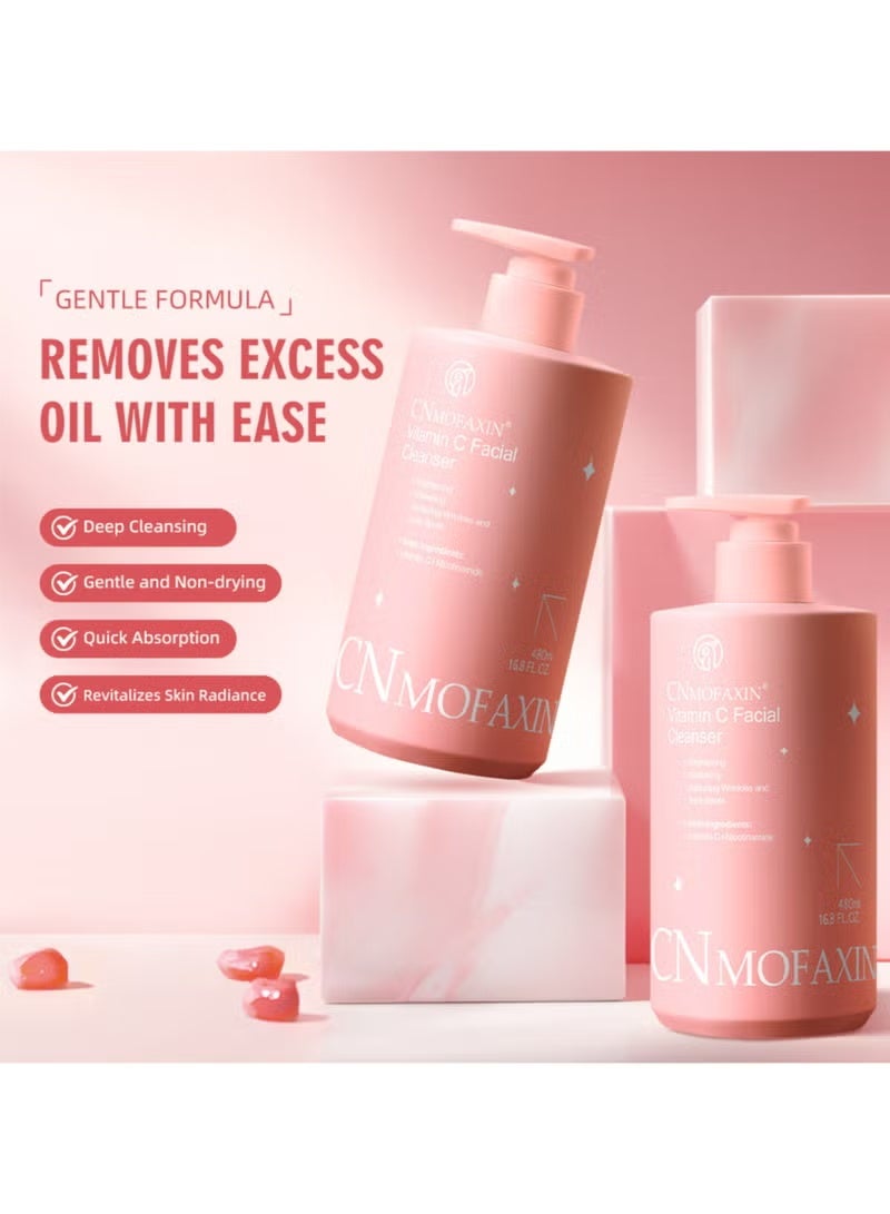 CNMOFAXIN Vitamin C Facial Cleanser (480ml x 2 Pack) – Brightening Face Wash with Vitamin C, Niacinamide, & Centella Extract – Reduces Dark Spots & Wrinkles – Gently Cleanses & Removes Excess Oil - Image 4