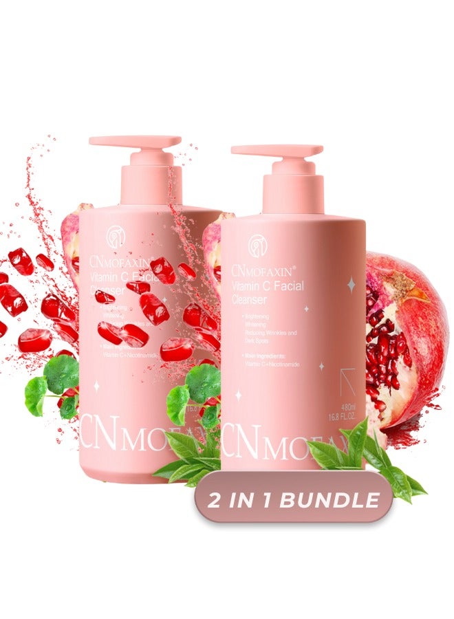 CNMOFAXIN Vitamin C Facial Cleanser (480ml x 2 Pack) – Brightening Face Wash with Vitamin C, Niacinamide, & Centella Extract – Reduces Dark Spots & Wrinkles – Gently Cleanses & Removes Excess Oil - Image 1