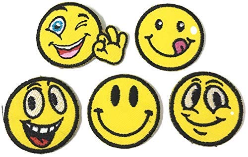 DaSync SYNC Patches for Clothes Jeans Smile Smiley Patch Emoji Jackets Biker Badges for Bags Kids Baby Shower 5 Pieces Clothes Dresses Decoration Craft sew stitich on Clothes Paste on Fabric DIY Sweater 