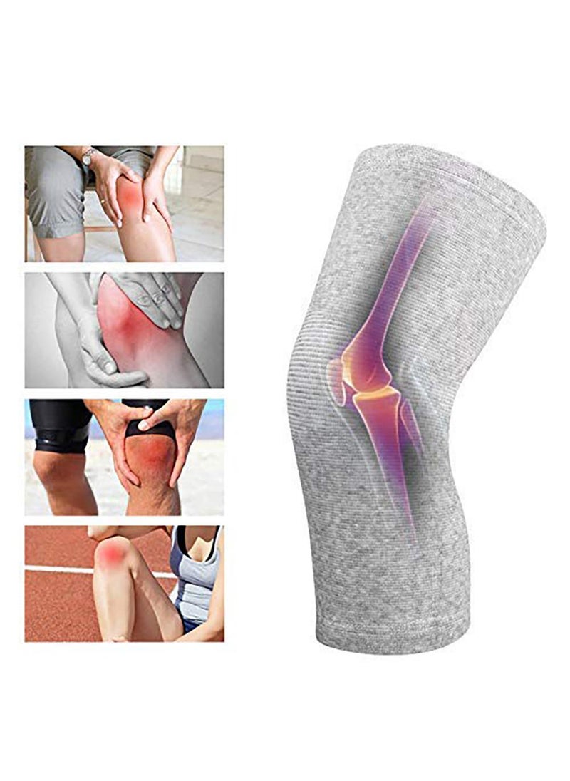 Sweet seven Bamboo Fabric Knee Sleeves (One Pair) - Support, Circulation Improvement & Pain Relief - Sport Compression for Running, Arthritis Pain - Women & Men - Gray, Large  - Image 4