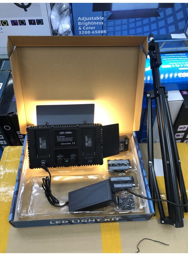 LED800 Camera Fill Light RGB Color Live Light U600 Beauty Wedding Shooting Outdoor Flat Lighting Light-Color Of Light Source:E600 High Configuration 【three Color Temperatures】 + 2 Batteries + 1 Char - Image 1