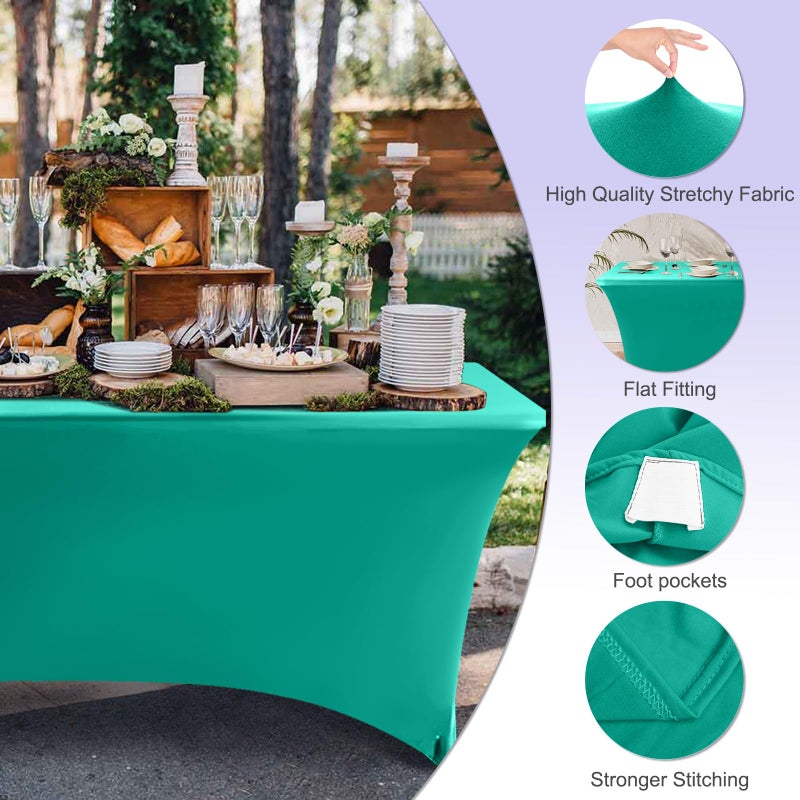 ABCCANOPY 6 FT Spandex Table Cover Stretch Fitted Wrinkle Resistant Tablecloth Reuse for Rectangular Folding Table Patry Event Wedding Banquet Protector Turquoise - Image 2