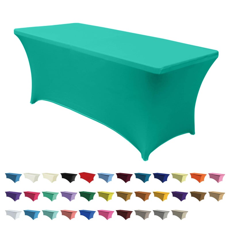 ABCCANOPY 6 FT Spandex Table Cover Stretch Fitted Wrinkle Resistant Tablecloth Reuse for Rectangular Folding Table Patry Event Wedding Banquet Protector Turquoise - Image 1
