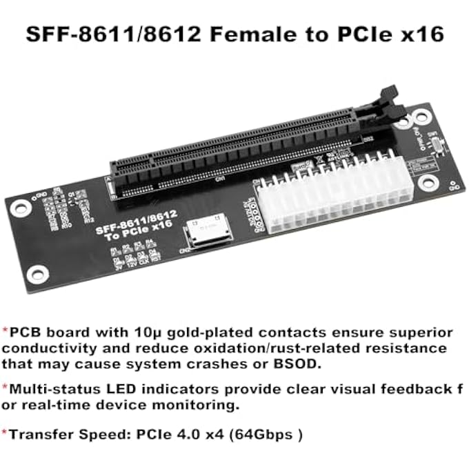 rayihni PCIE 4.0 X4 64GBPS COMPATIBLE EGPU DOCK, WITH OCULINK SFF-8612 8311 TO PCIE X16 AND SFF-8611 MALE CABLE, ENCLOSURE SUPPORTS STANDARD ATX POWER AND EXTERNAL GRAPHICS CARDS GPU FOR LAPTOP MINI PC - Image 2