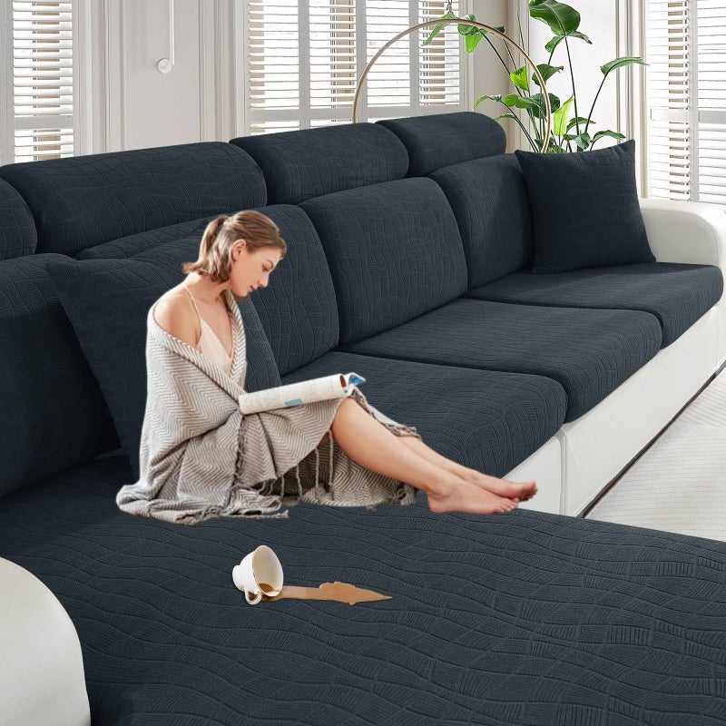 MAXIJIN Waterproof Sectional Couch Covers for L Shape Chaise Lounge 1 Piece Chaise Couch Cover Couch Cushion Covers for LeftRight Sectional Sofa with Elastic Bottom Chaise Cover Dark Gray