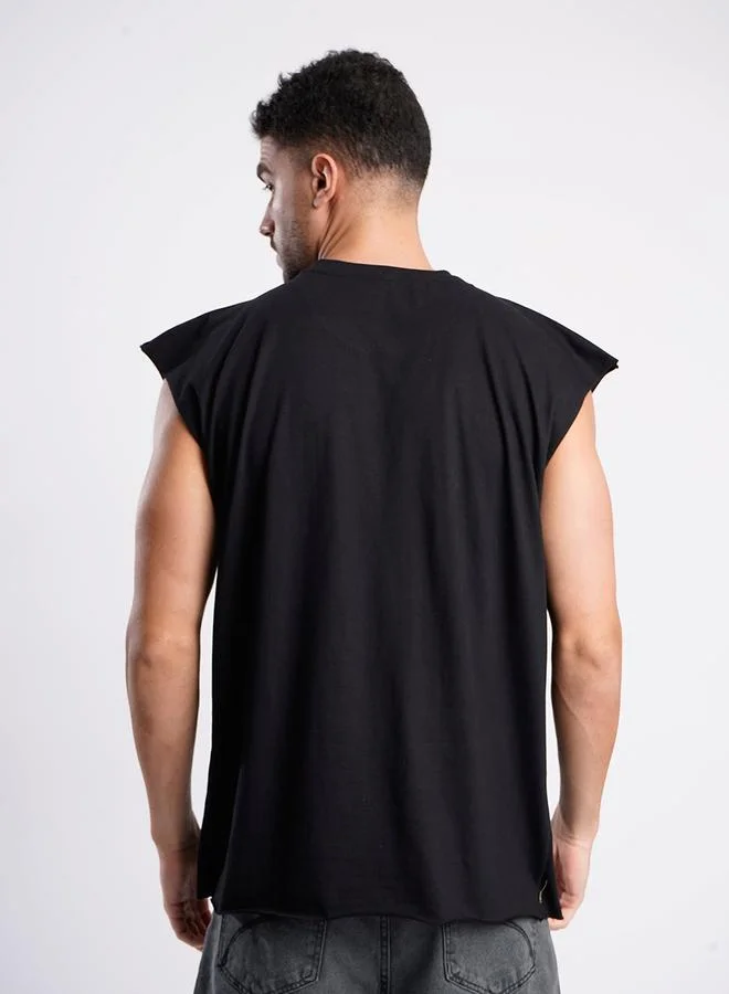 Styli Men Black Sleeveless Graphic Oversized T-Shirt By Bene Kleed