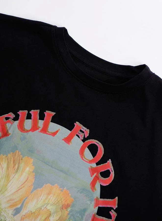 Styli Men Black Sleeveless Graphic Oversized T-Shirt By Bene Kleed