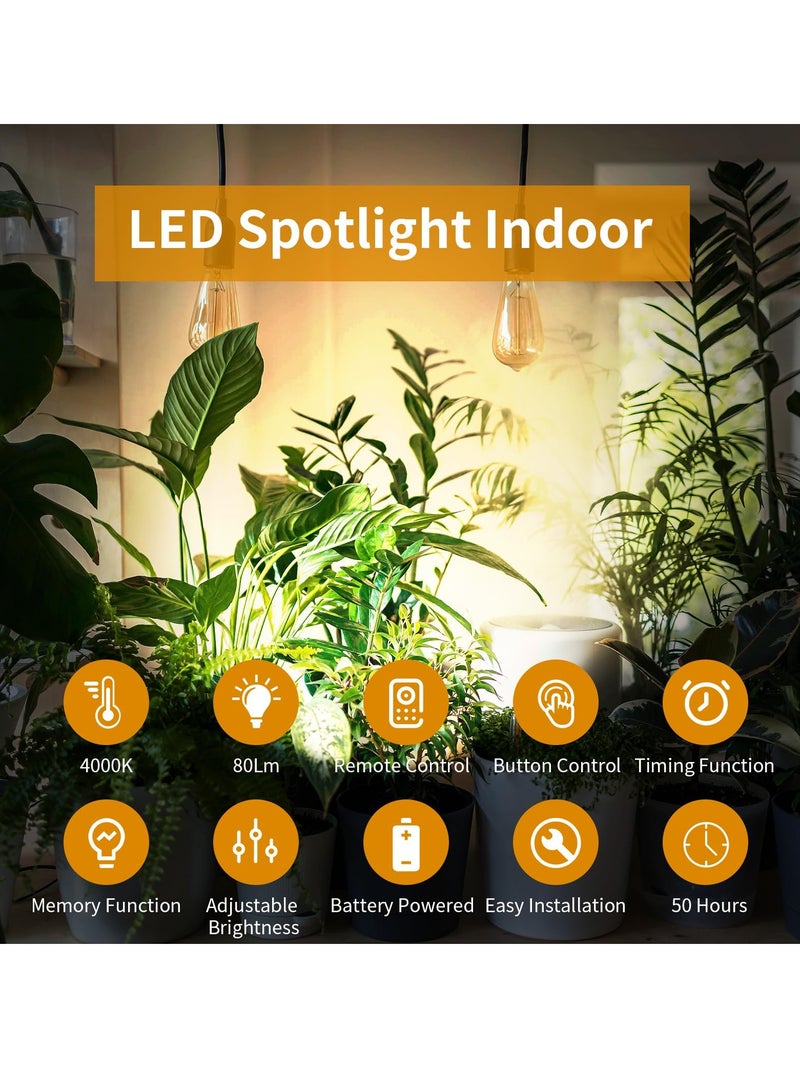 2Pcs Wireless LED Spotlight with Remote Control - Dimmable, Rotatable, Battery Operated Accent Lights for Indoor Wall Display, Plants, Artwork, and Closets - Natural White - Image 2