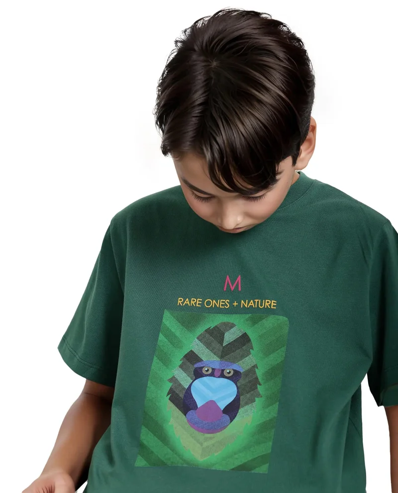 Rare Ones Rare Ones Kids Well Green Cotton Half Sleeves Regular Crew Neck Graphic Print T-Shirt