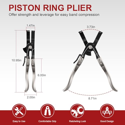 Deargooday Piston Ring Compressor Tool Set 940387 Used for Car Engine, Vehicle Maintenance Clamps, Ratchet Pliers, Storage Case, Piston Size Coverage from 2-7/8" to 4-3/8" - Image 5