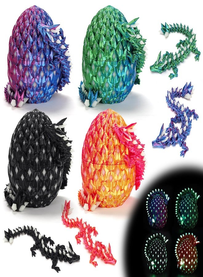 EDGRYJK 4 Pcs 3D Printed Dragon Glow in The Dark with Eggs, Easter Basket Stuffers Dinosaur Fillers Eggs Fidget Toys for Kids, Birthdays, Christmas, Easter Decorations Gifts Indoor Outdoor for Girls Boys - Image 1