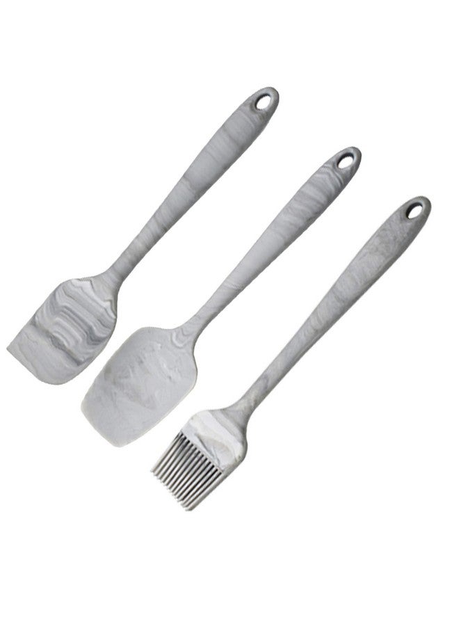 Clazkit Premium Silicone Non-Stick Spatula and Brush with Scraper for Cooking, Baking and Mixing with Stainless Steel Core, 3-Pieces, Marble Color, Length 21cm - Image 1