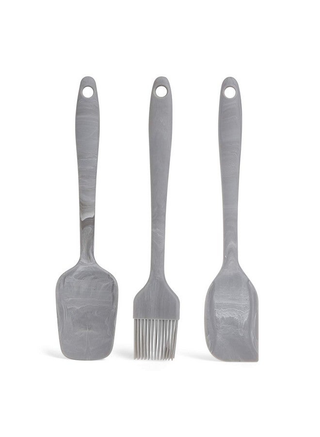 Clazkit Premium Silicone Non-Stick Spatula and Brush with Scraper for Cooking, Baking and Mixing with Stainless Steel Core, 3-Pieces, Marble Color, Length 21cm - Image 2