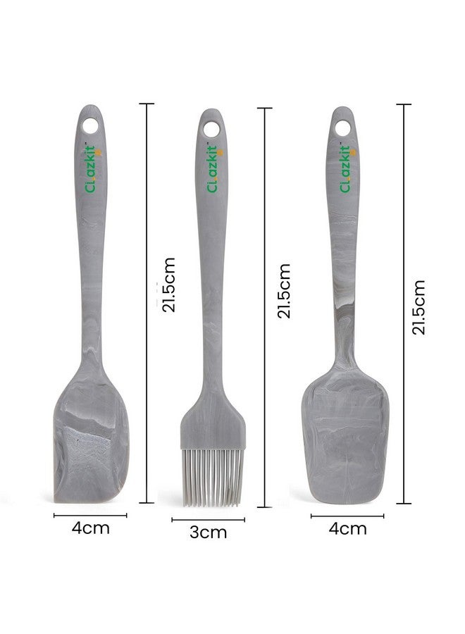 Clazkit Premium Silicone Non-Stick Spatula and Brush with Scraper for Cooking, Baking and Mixing with Stainless Steel Core, 3-Pieces, Marble Color, Length 21cm - Image 3