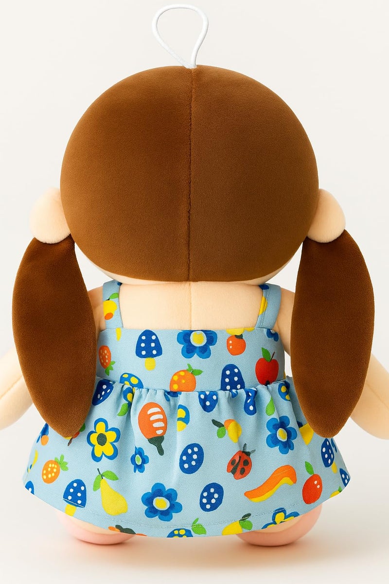 Fun4you Soft Plush Girl Doll with Blue Printed Frock | Ultra Soft Girl Doll with Hanging Loop | Stuffed Doll for Pretend Play, Nursery Decor & Gifting (35cm) - Image 4