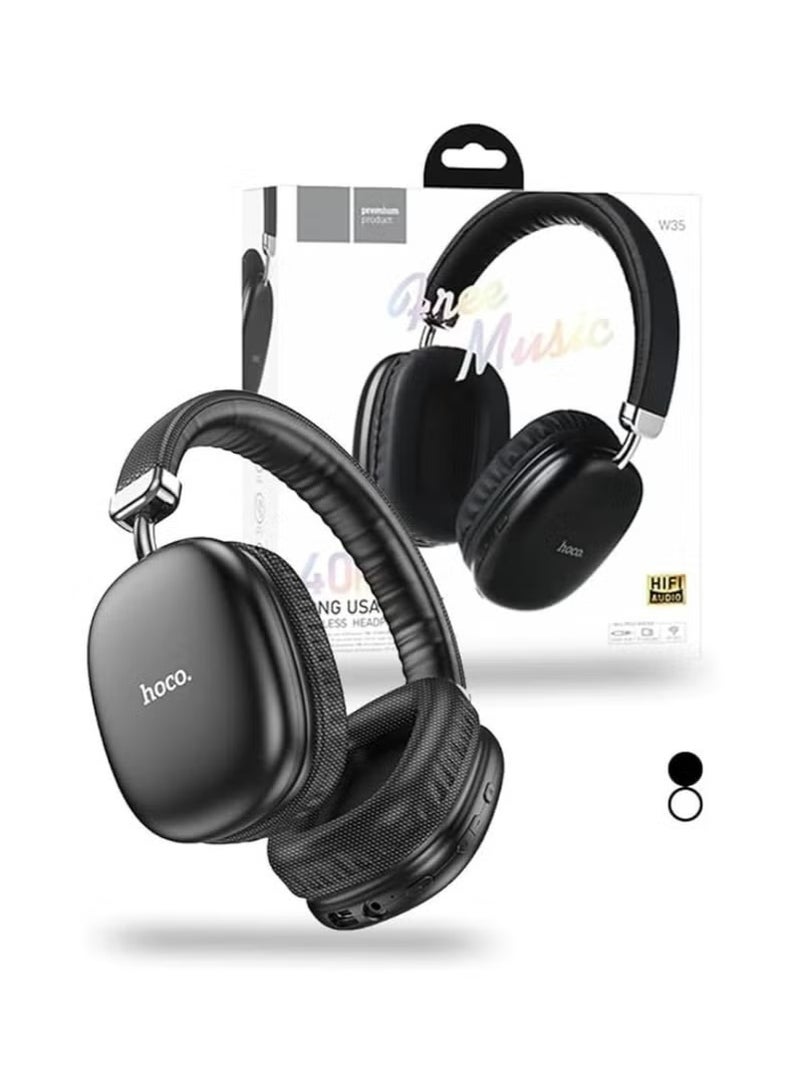 hoco. W35 - Wireless Bluetooth Headphones, Bluetooth V5.3, Use Time: Up To 40 Hours, Standby Time: Up To 200 Hours, Support TF Card And AUX Mode, Compatible Mobile Phones And Tablets - Black  - Image 5