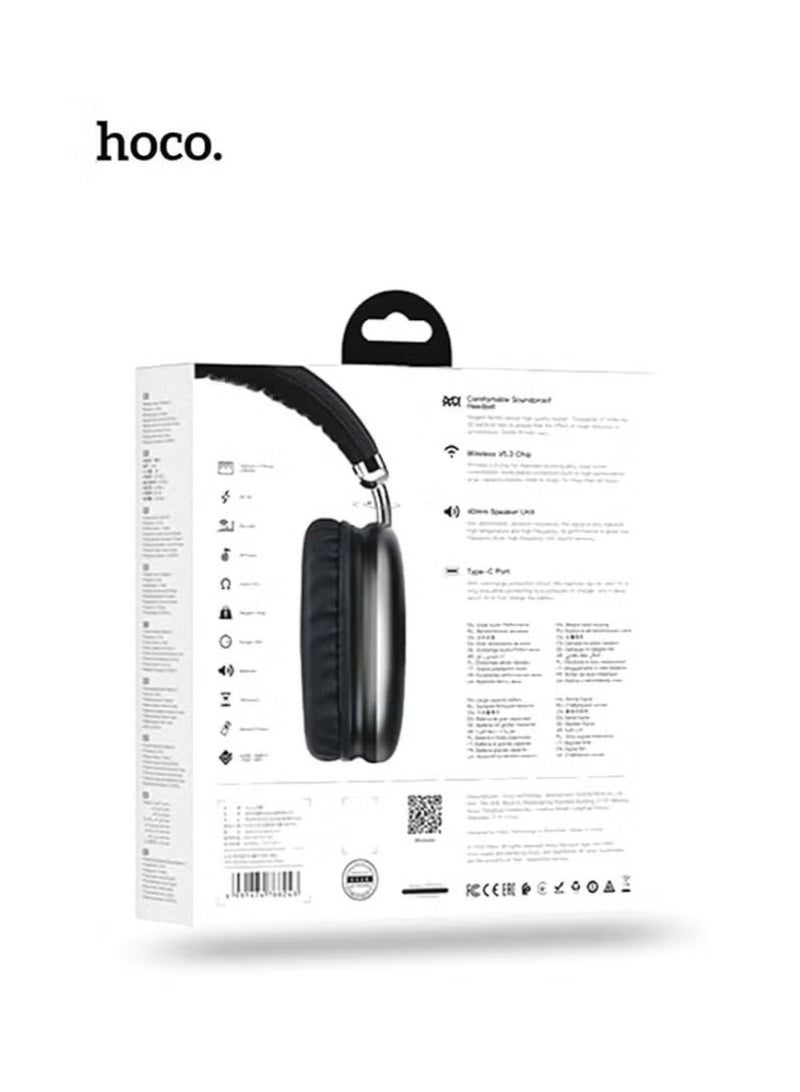 hoco. W35 - Wireless Bluetooth Headphones, Bluetooth V5.3, Use Time: Up To 40 Hours, Standby Time: Up To 200 Hours, Support TF Card And AUX Mode, Compatible Mobile Phones And Tablets - Black  - Image 4