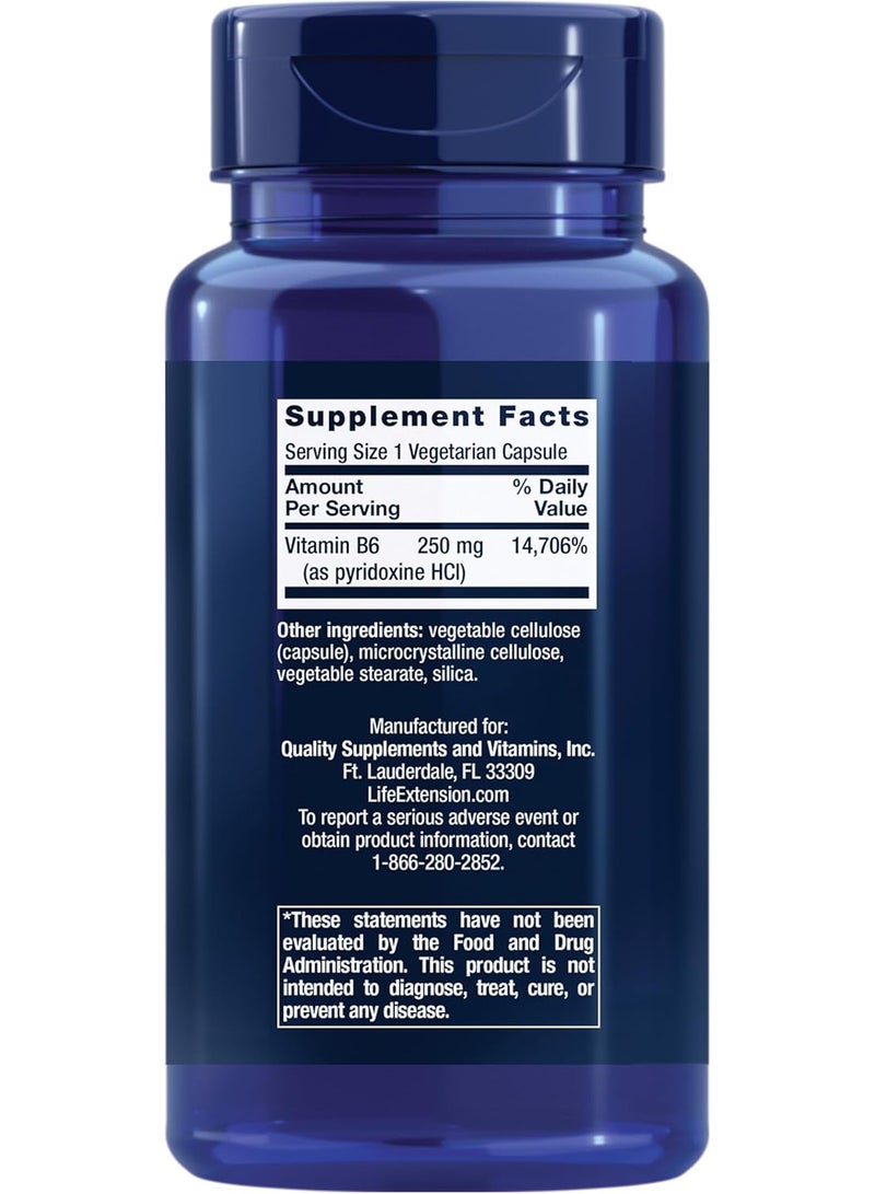 Life Extension Vitamin B6, 250 mg, 100 Vegetarian Capsules - Image 2