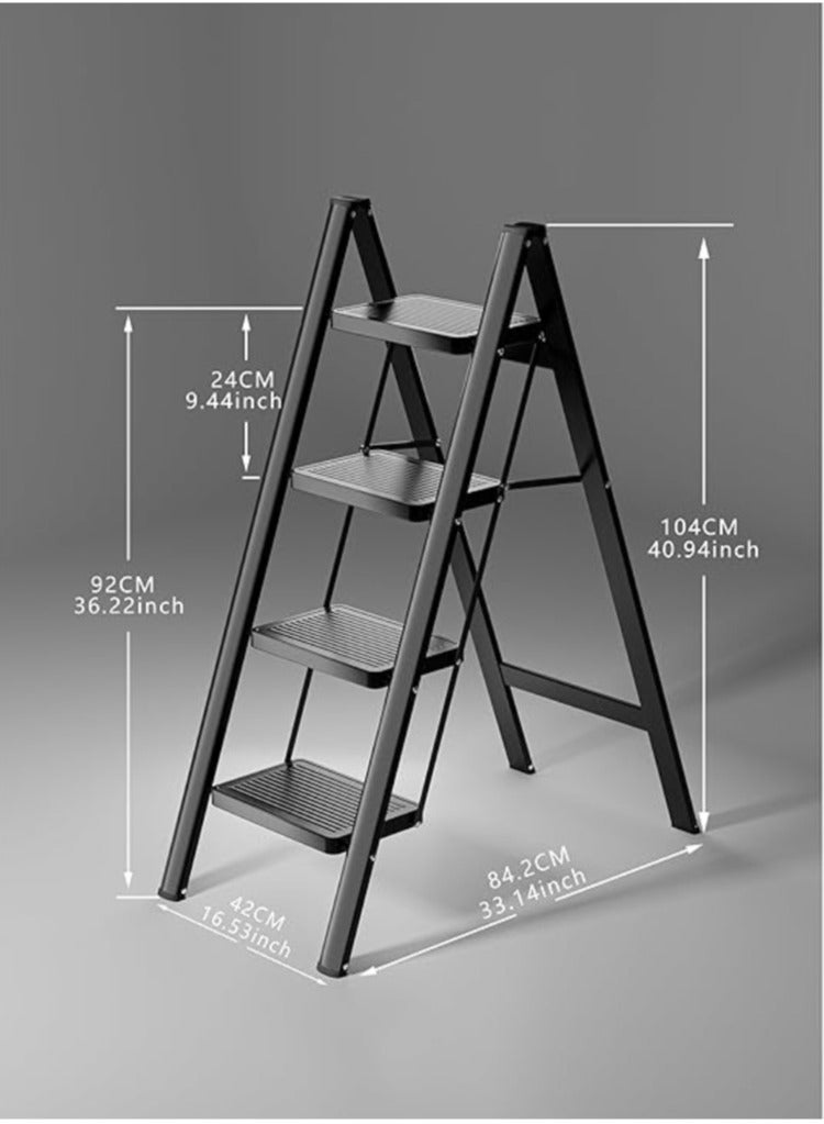 eBasket 4-Step Folding Ladder Heavy Duty Metal 150kg Capacity Sturdy Multi-Purpose Step Stool for Adults Kitchen Ladder for Home and Cabinet Black - Image 2