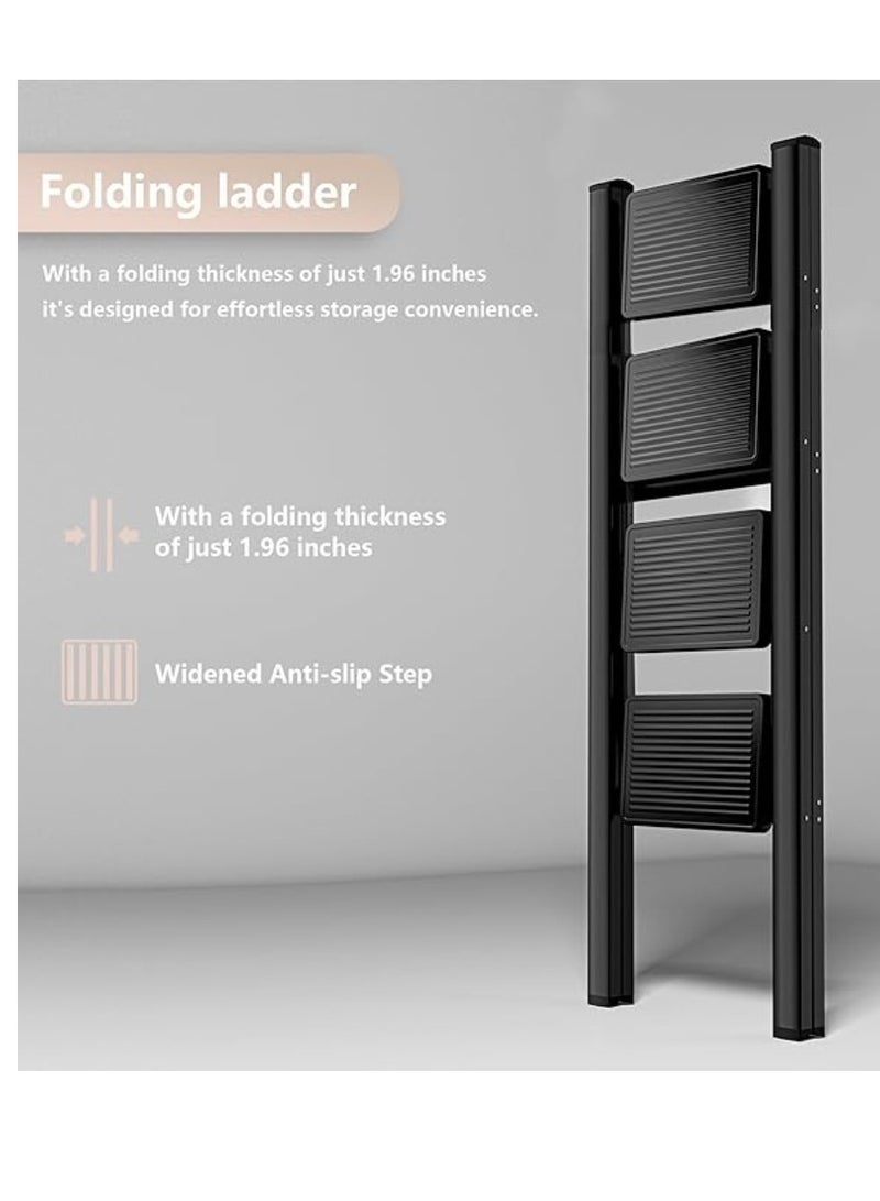 eBasket 4-Step Folding Ladder Heavy Duty Metal 150kg Capacity Sturdy Multi-Purpose Step Stool for Adults Kitchen Ladder for Home and Cabinet Black - Image 3
