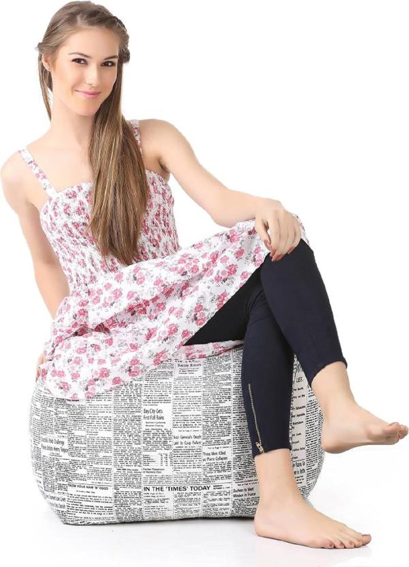 ink craft OttomanStoolPouf Bean Bag Cover Without Beans Paper Print Square FOOTSTOOL1818 18INCHES - Image 2