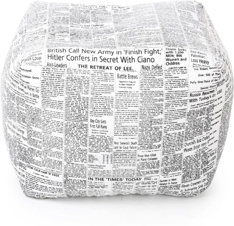 ink craft OttomanStoolPouf Bean Bag Cover Without Beans Paper Print Square FOOTSTOOL1818 18INCHES - Image 1