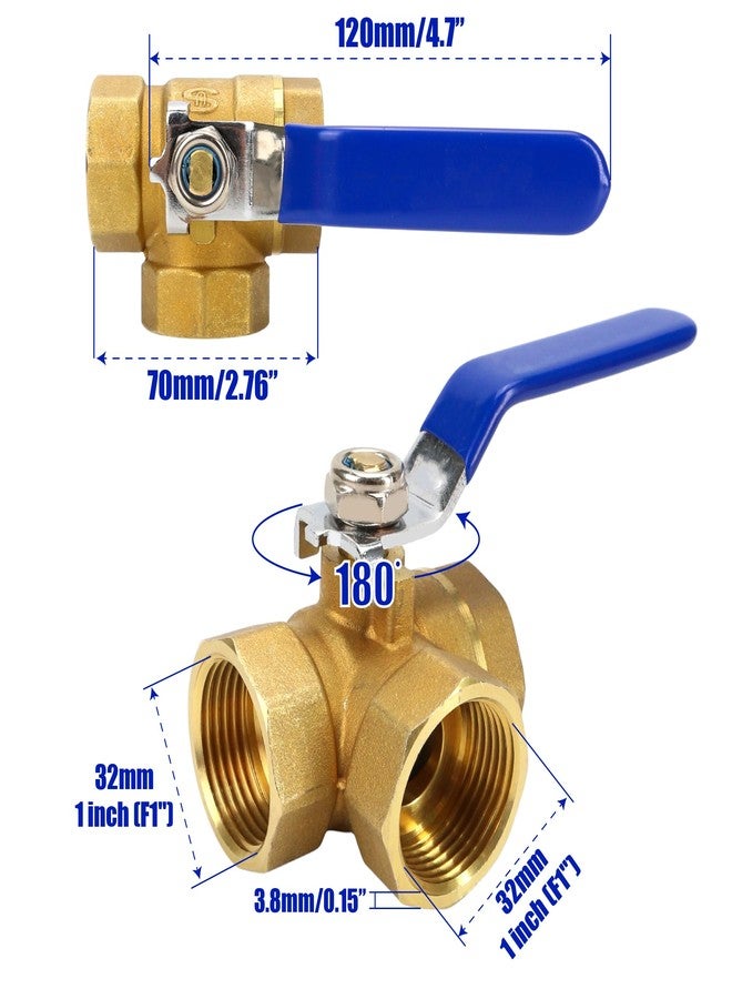 BuleVina 1 inch Brass Three-way Ball Valve, DN25 Tap T-Type Brass Ball Valve Female Thread Full Port Pipe Ball Valve For Water, Oil And Steam - Image 2
