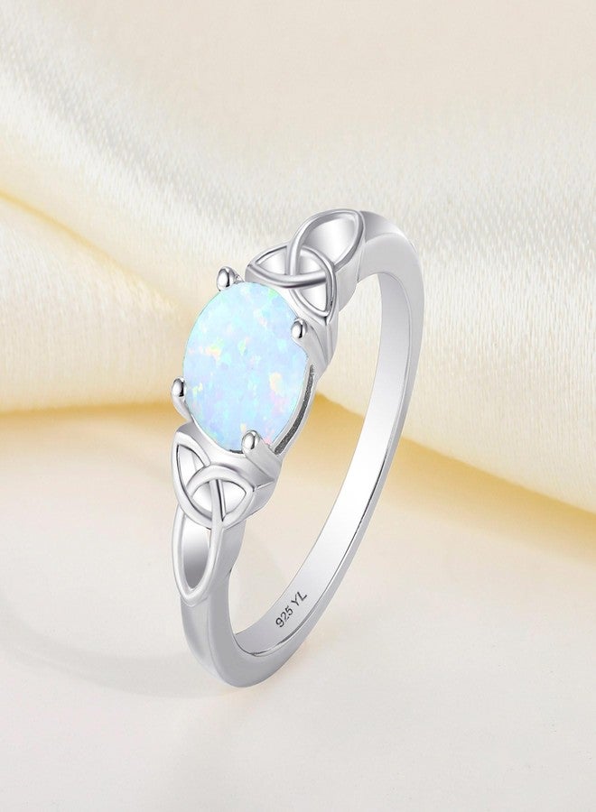 YL Celtic Knot Rings for Women 925 Sterling Silver Round Cut Created Opal Statement Ring-size8 - Image 4