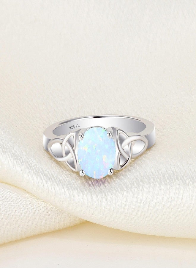 YL Celtic Knot Rings for Women 925 Sterling Silver Round Cut Created Opal Statement Ring-size8 - Image 5