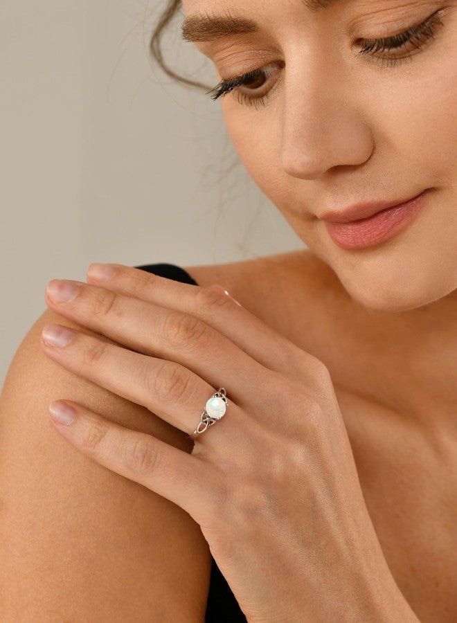 YL Celtic Knot Rings for Women 925 Sterling Silver Round Cut Created Opal Statement Ring-size8 - Image 2