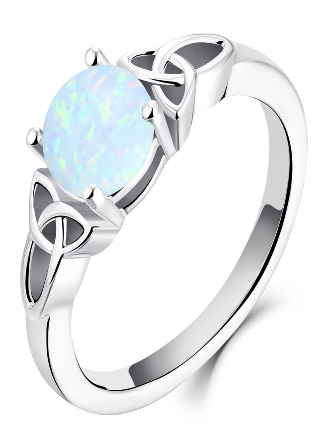 YL Celtic Knot Rings for Women 925 Sterling Silver Round Cut Created Opal Statement Ring-size8 - Image 1