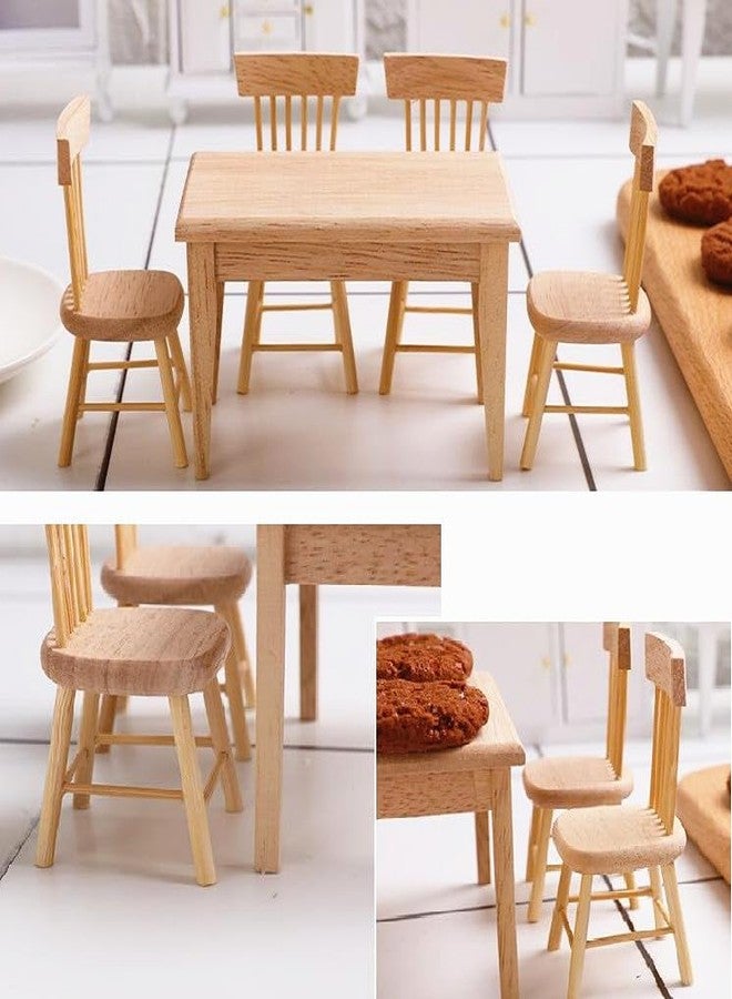 EatingBiting Decoration Dollhouse Accessories Furniture 1:12 Dollhouse Miniature Furniture Wooden Including 4 Chair and 1 Dining Table Accessories of Dining Room - Image 4