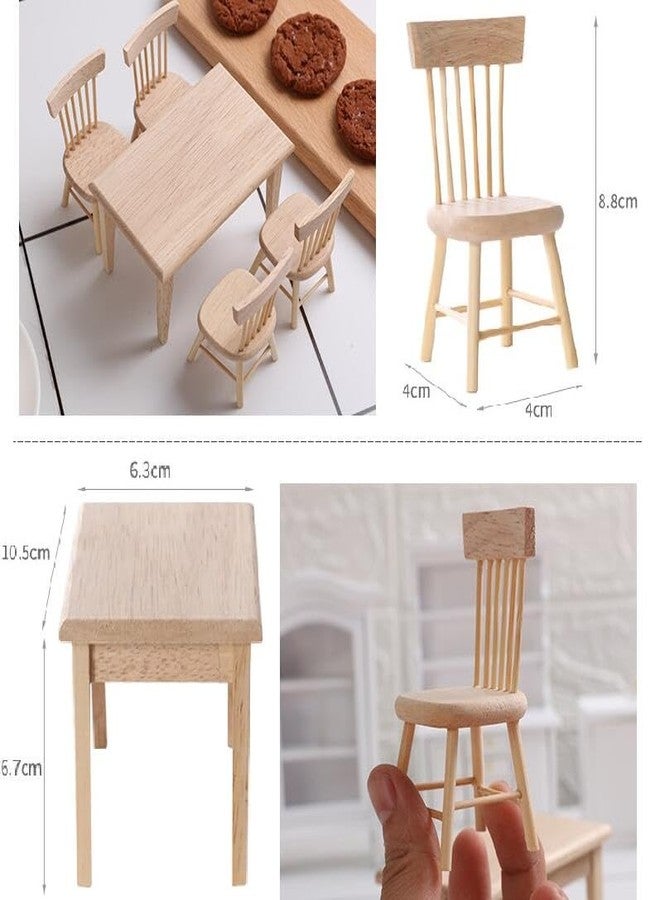 EatingBiting Decoration Dollhouse Accessories Furniture 1:12 Dollhouse Miniature Furniture Wooden Including 4 Chair and 1 Dining Table Accessories of Dining Room - Image 2
