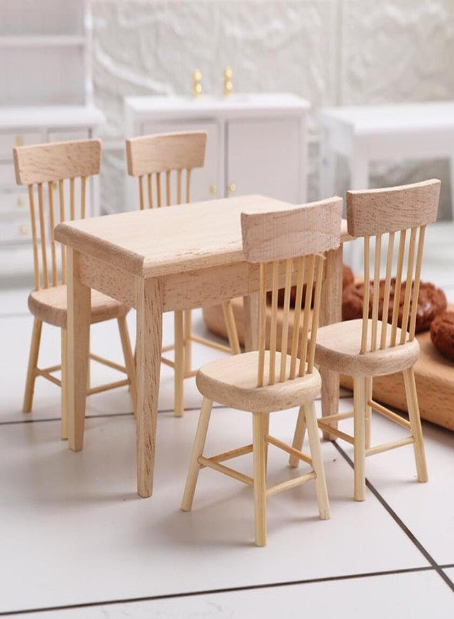 EatingBiting Decoration Dollhouse Accessories Furniture 1:12 Dollhouse Miniature Furniture Wooden Including 4 Chair and 1 Dining Table Accessories of Dining Room - Image 1